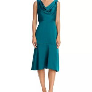 Sam Edelman Nordstrom Teal Midi Drape Cowl Neck A Line Dress Size 6